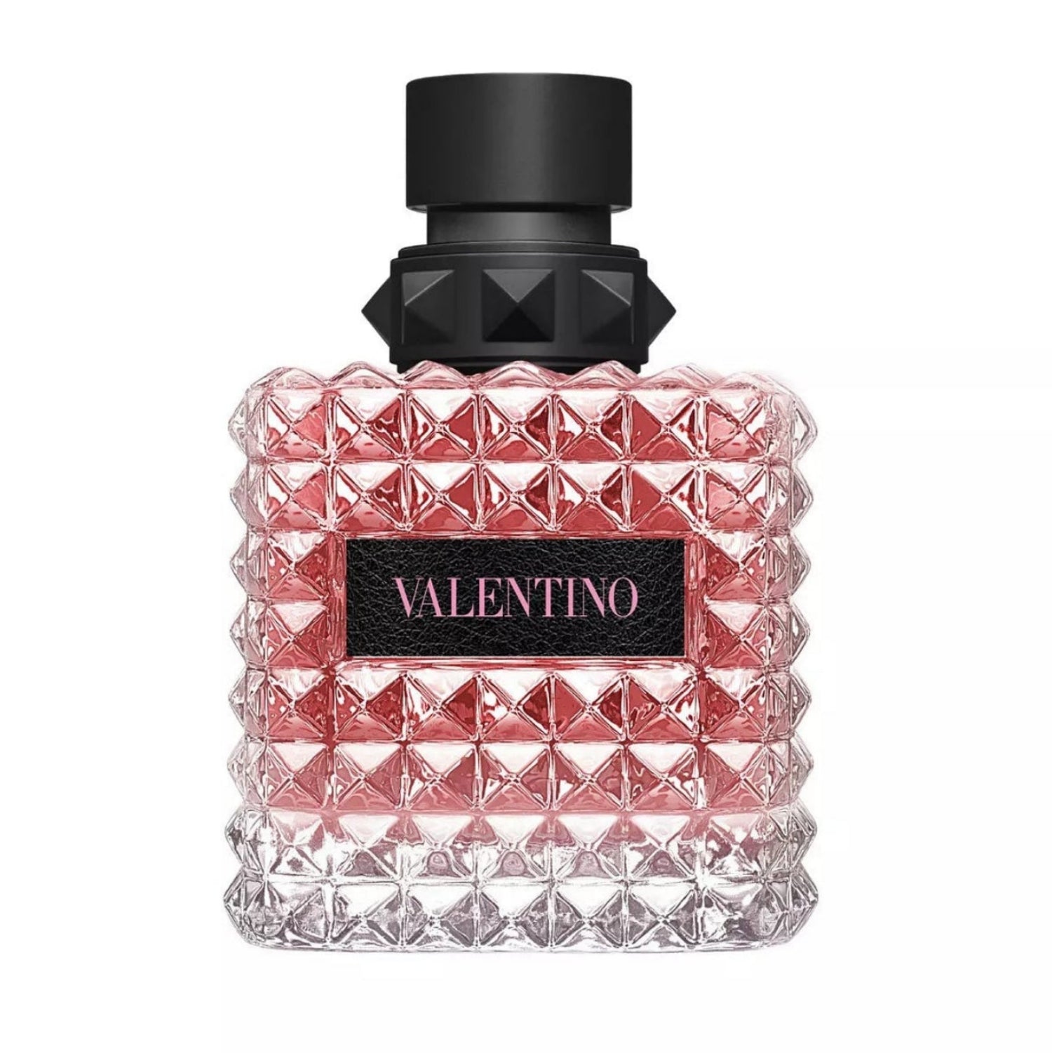 Valentino perfume bottle with black cap on a white background