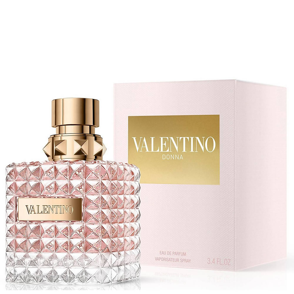 Valentino perfume bottle and packaging on a white background